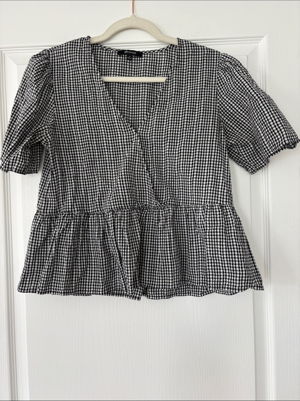 Madewell Black and White Gingham Peplum Top